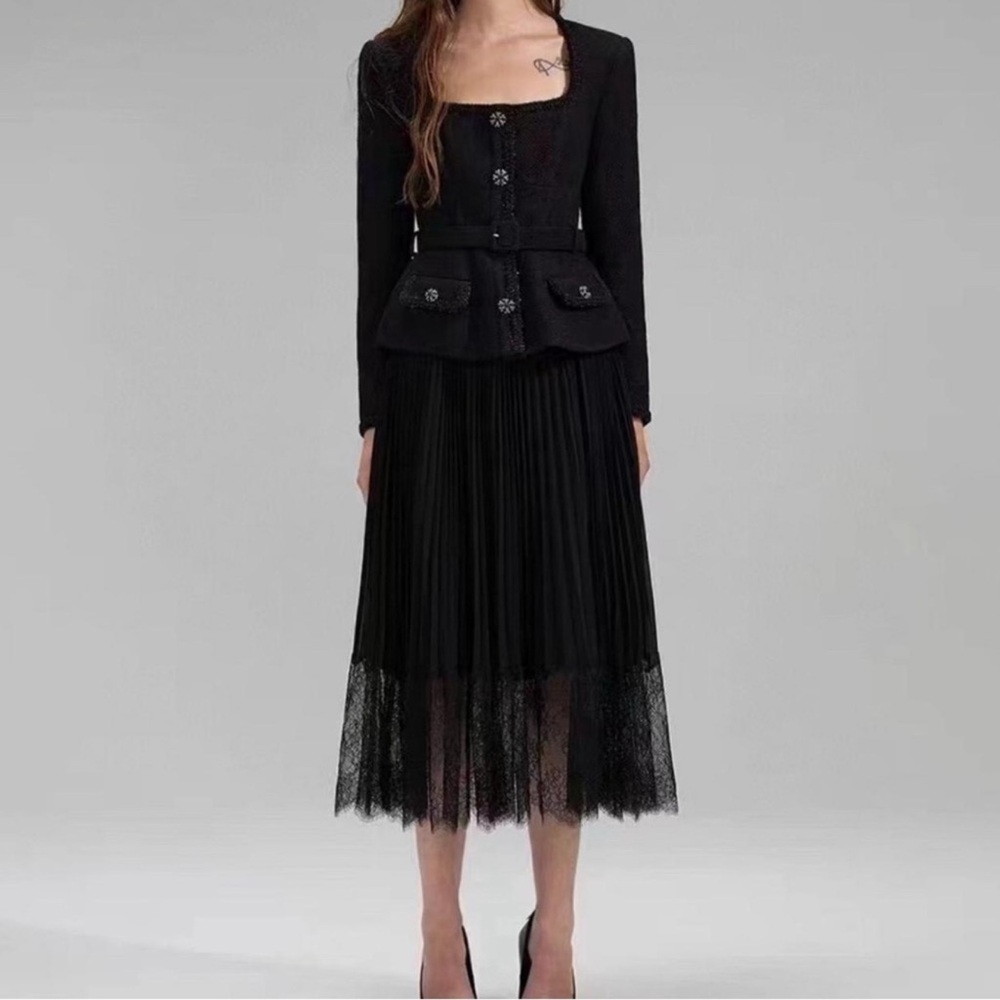 Self portrait black tweed lace dress size UK 10